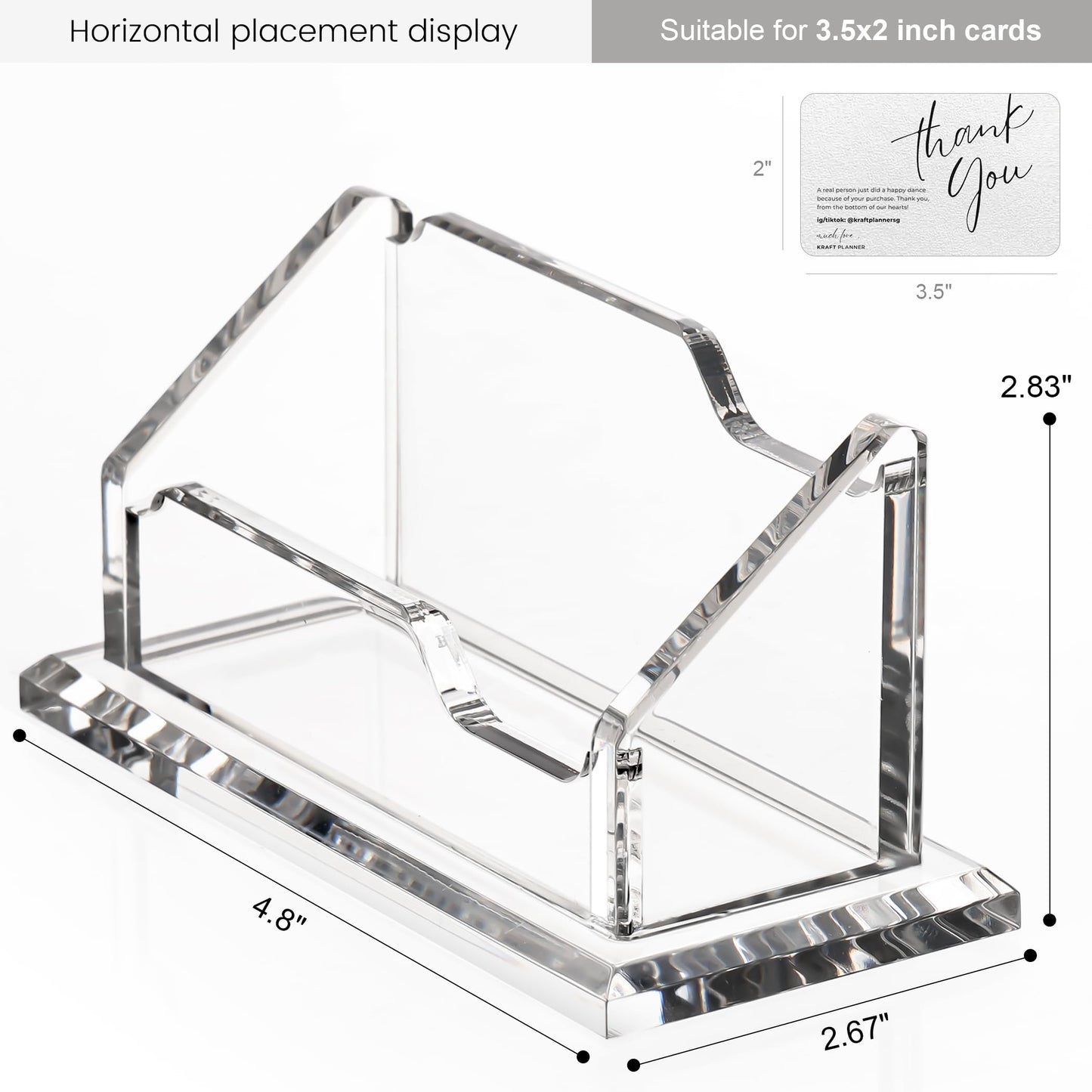 HeZone Acrylic Card Holder Clear Horizontal Business Card Organizer Stand for Desk 1 Slots Business Cards Stand for Women and Men,Office Desk Accessories,Organize 50 Cards-1 Pack