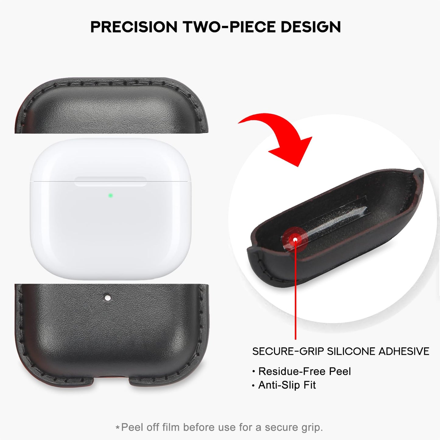 JusBumio Hand-Stitched Full Grain Vegetable Tanned Leather Case Compatible with AirPods Pro 3 (2025 Release), All-Leather Construction, MagSafe Ready, Unique Patina (Midnight Black)