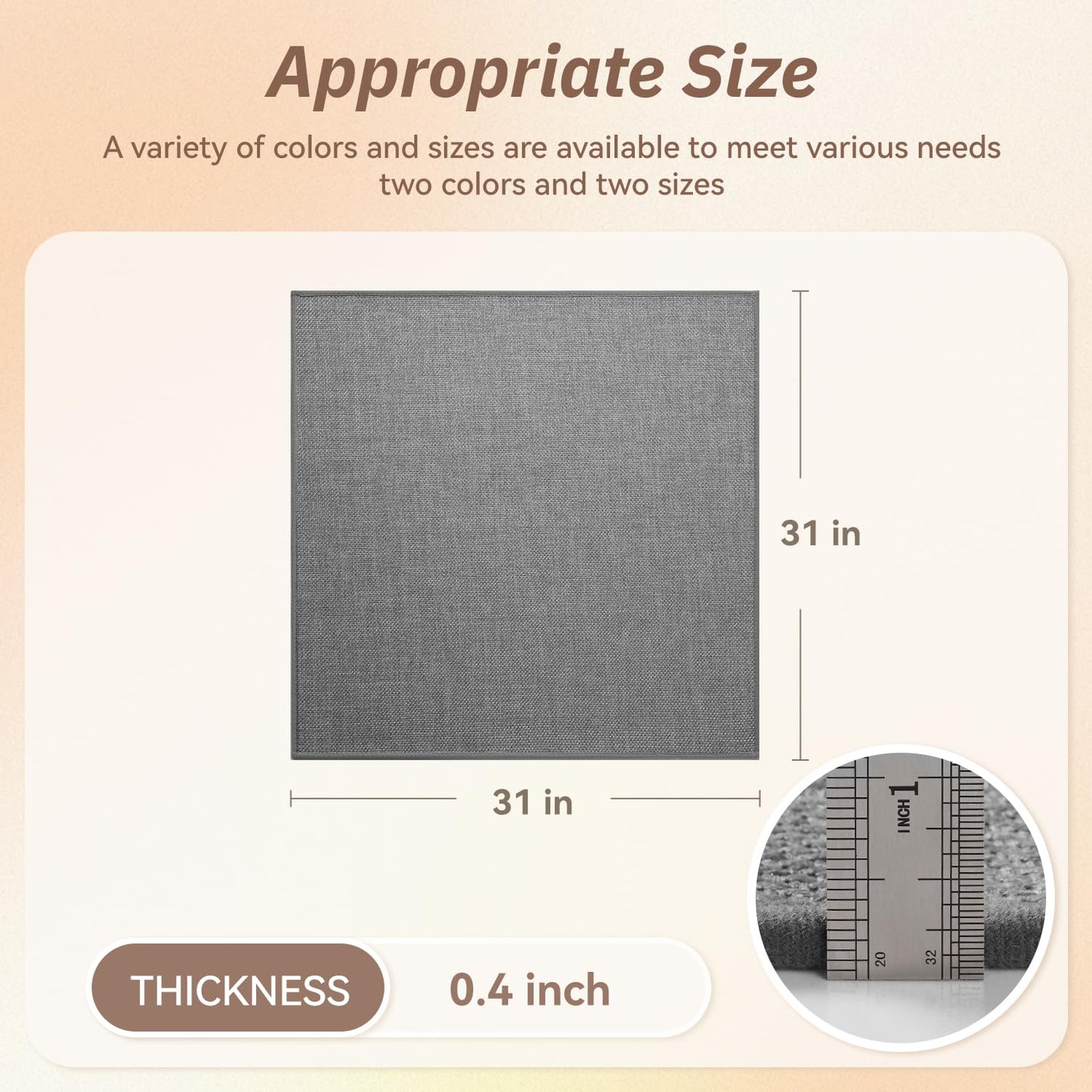 PADOOR Stair-Treads Landing Mat Non Slip Indoor, Square Stair-Runners for Wooden Steps Rubber Backing, Reusable Carpet Stair Treads, Durable Stair-Carpet Treads for Kids and Dogs 31"x31" Grey
