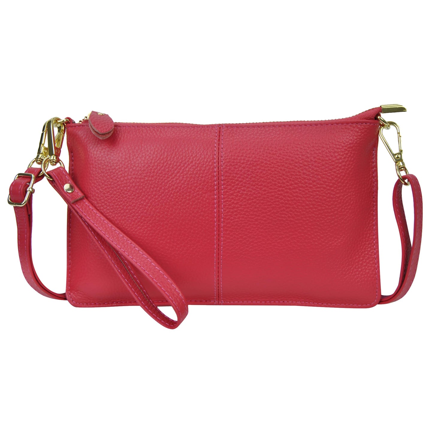 NGIL Women Genuine Leather Crossbody Wristlet, Women's Handbag, Chic Shoulder Bag Small Wristlet Wallet, Golden Accent Zipper (Hot Pink, Medium)