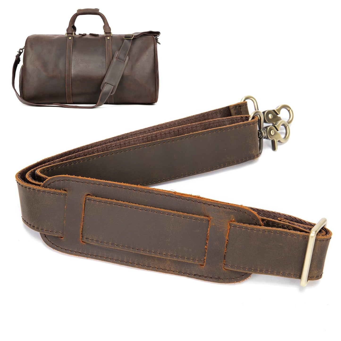 MASIWEI Genuine Leather Bag Strap Replacement Shoulder Strap Adjustable with Padded for Duffel Bag, Crossbody Bag, Laptop Bag, Briefcase, Messenger Bag,Coffee