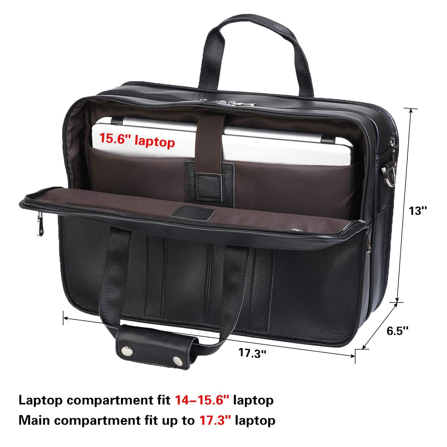 Polare 17'' Napa Leather Briefcase Laptop Attache Case Messenger Bag For Men Fits 15.6'' Laptop