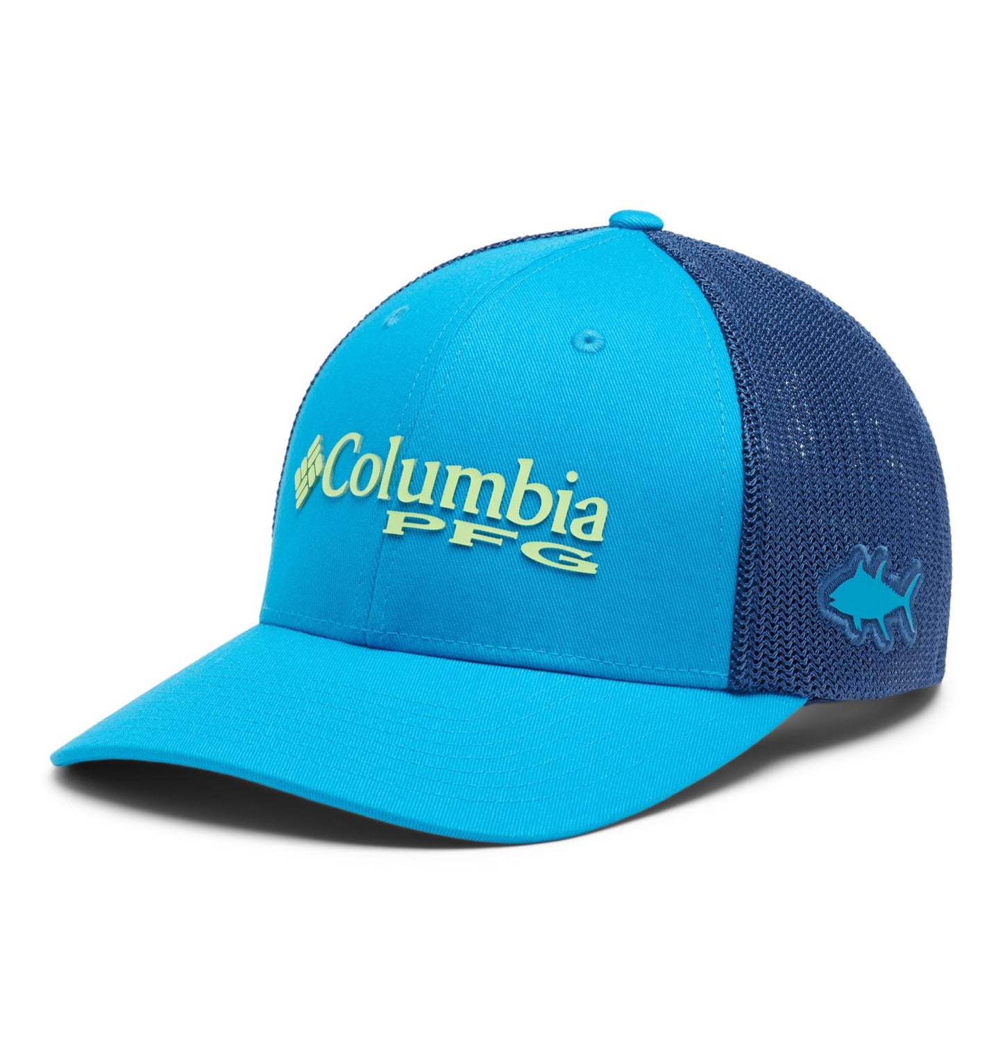Columbia Unisex PFG Logo Mesh Ball Cap - High Crown, Pool/Carbon, XX-Large