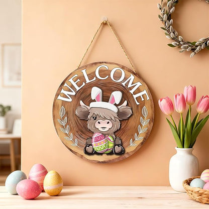 35 Pcs Christmas Interchangeable Highland Cow Welcome Sign Highland Cow Seasonal Wooden Hanging Door Decor Thanksgiving Farmhouse Hanging Sign for Front Door Xmas Party Decoration Gift(Red Brown)