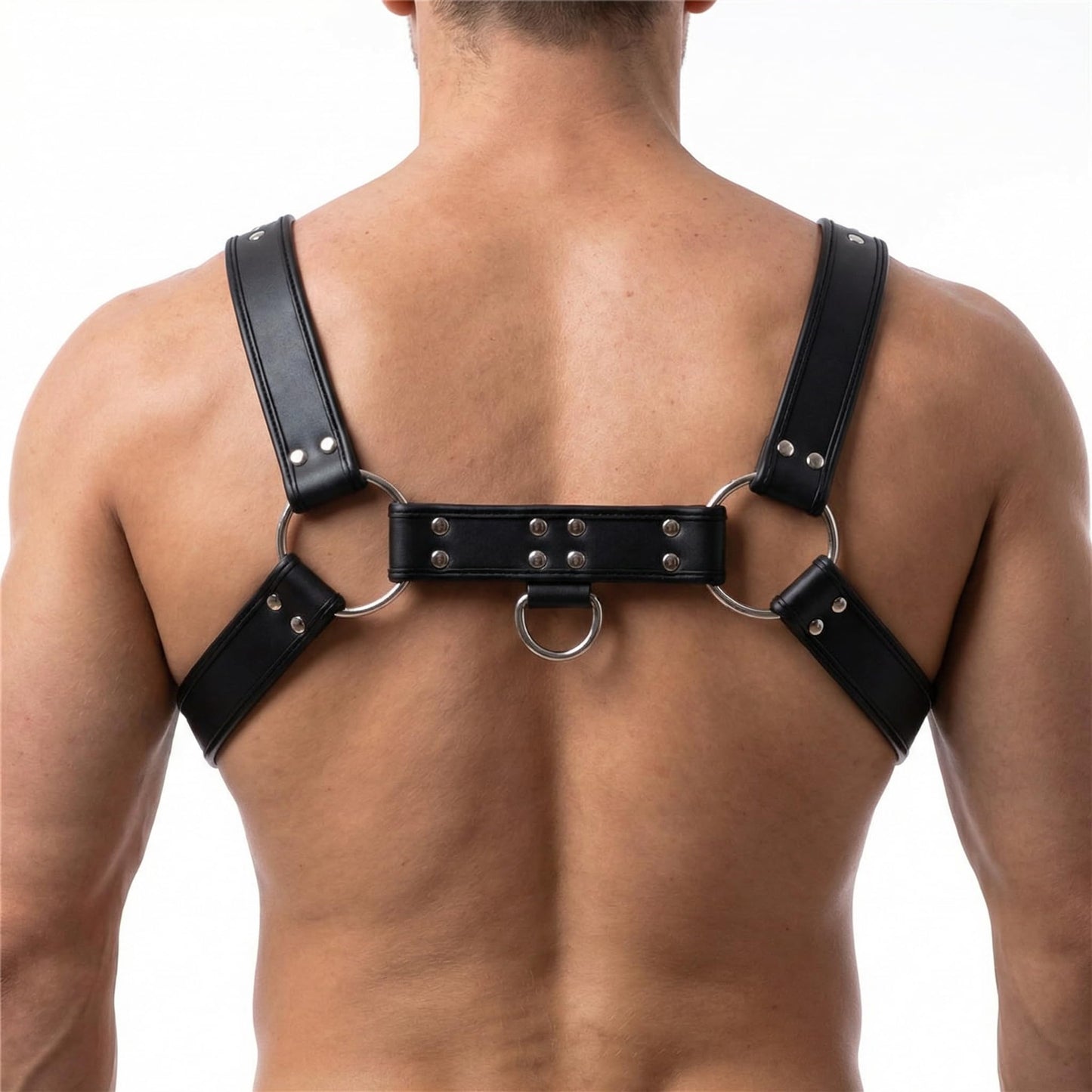 Men's Adjustable PU Leather Chest Harness, Gothic Punk Body Harness with Metal Buckles for Rave Festival Clubwear Cosplay Black
