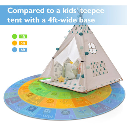 ABC Round Kids Rug for Playroom, 4x4 ft Alphabet Small Classroom Rug, Educational Kids Play Mat With Number Shape Season, Learning Area Rug for Nursery Bedroom Kidsroom, Colorful Non-Slip Washable