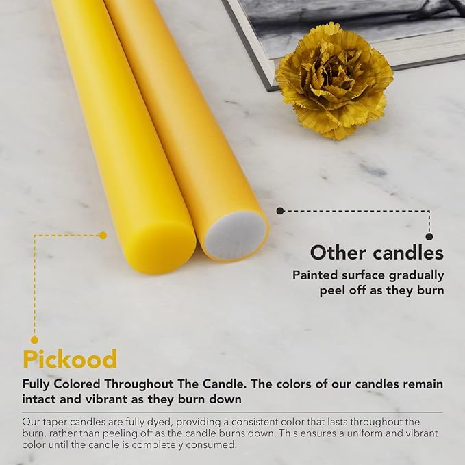 10-Inch Tall Dripless Taper Candles Set of 4 - Lemon Yellow Tapered Candles, Perfect for Spring - Smokeless, Unscented, Long Burning - Hand Poured, Colored Tall Candlesticks - Lemon