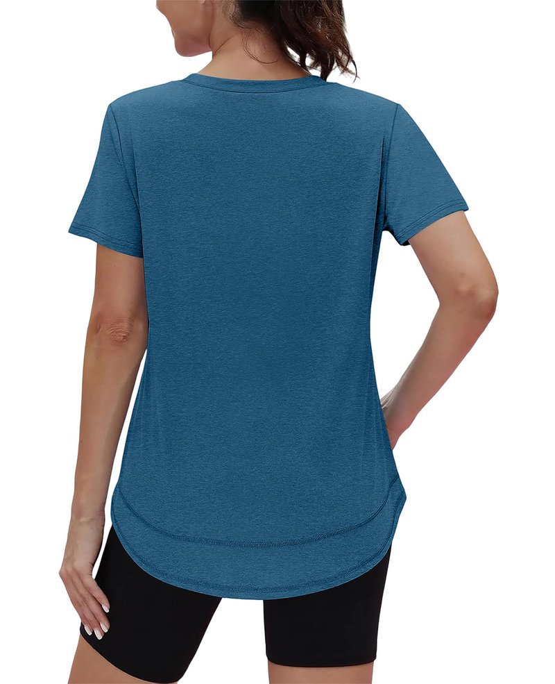Oversized Tshirts for Women Dry Fit Plus Size Spring Clothes Summer Athletic Tops Workout Shirts V Neck Blue Green 3XL
