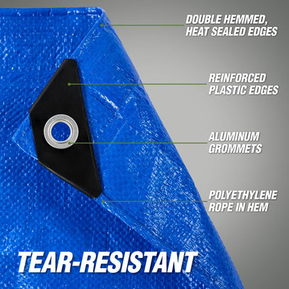 RUGGED RHINO Heavy Duty Waterproof Tarp, UV and Tear Resistant Cover with Reinforced Grommets and Corners, Outdoor Multipurpose Tarps for Camping, Patio, Garden, Car & Roof, 5 Mil, 6x8, 1 Pack, Blue
