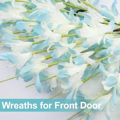 Large Summer Spring Wreaths for Front Door 26 Inch Spring Summer Door Wreath Easter Wreaths for Front Door Wild Floral Wreath for Farmhouse Porch Wall Wedding Living Room Home Decor Aesthetic(Blue)