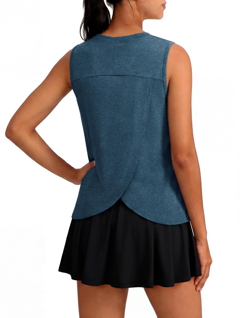 Alaroo Workout Tops for Women Sleeveless Yoga Athletic Tank Tops Fitness Clothing Running Gym Shirts Exercise Crew Neck Navy Blue L