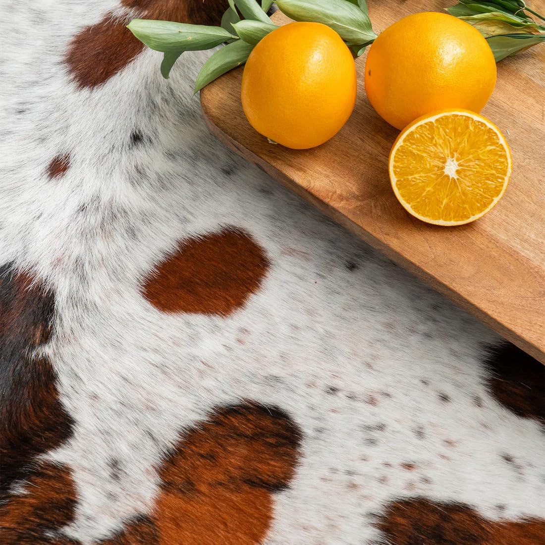 Ecowhides 100% Genuine Brazilian Cowhide Rug - Tricolor White - Luxury Cowskin Cow Hide Leather Area Rug Home Decor (X-Large) 7 x 6 ft