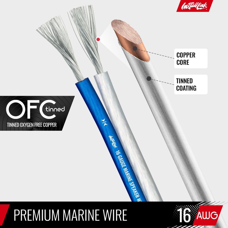 Install Link 16 AWG Gauge (Tinned OFC) Marine Speaker Wire Cable (100 Feet)