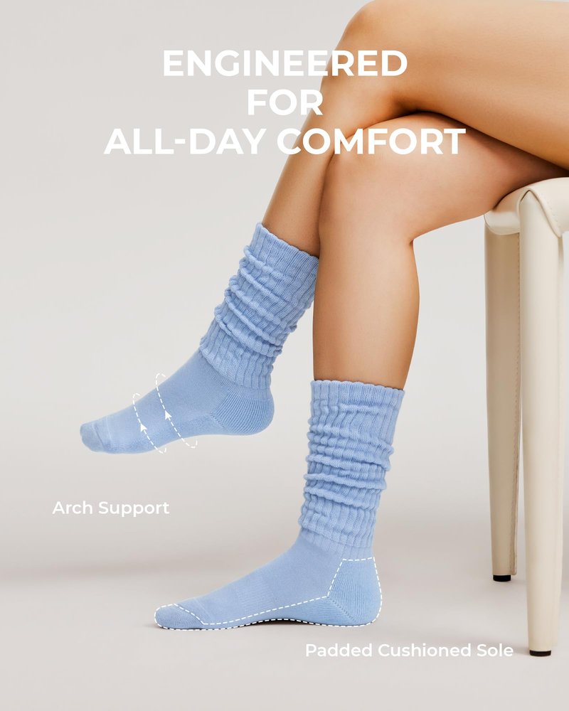 FITRELL Slouch Socks for Women, 3 Pairs Soft Cotton Knee High Scrunch Tube Boot Socks, Light Pink+Green+Blue, Shoe Size 6-8