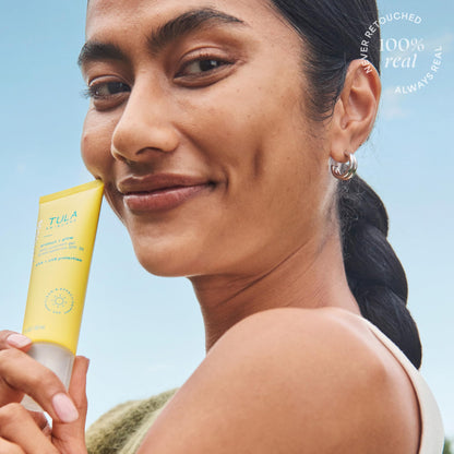 TULA Skin Care Protect + Glow Daily Sunscreen - Gel, Broad Spectrum SPF 30, Skincare-First, Non-Greasy, Non-Comedogenic and Reef-Safe with Pollution and Blue Light Protection, Regular, 1.7 fl oz.