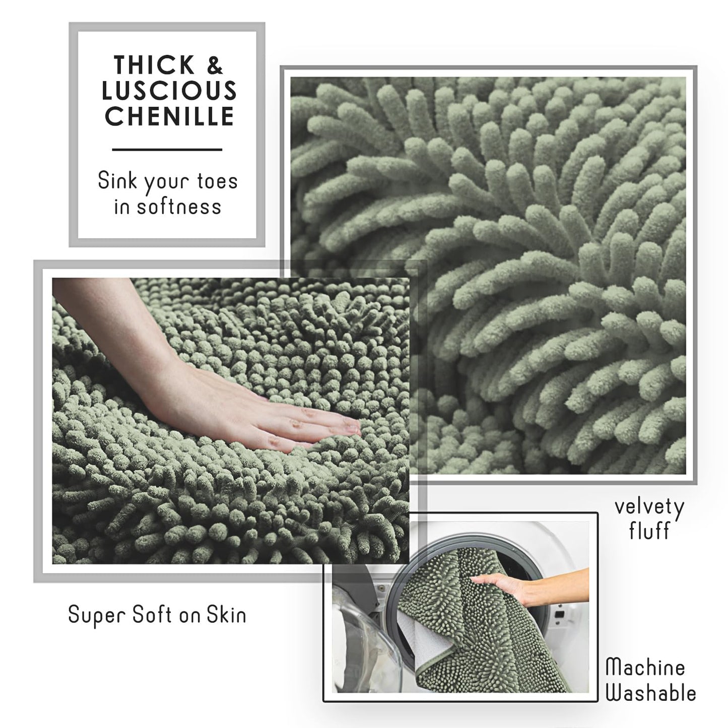 Hearth & Harbor Bathroom Rugs, Chenille Bath Mat - Machine Washable Bath Mats for Bathroom Non-Slip Backing Rubber, Quick Dry Bathroom Mat