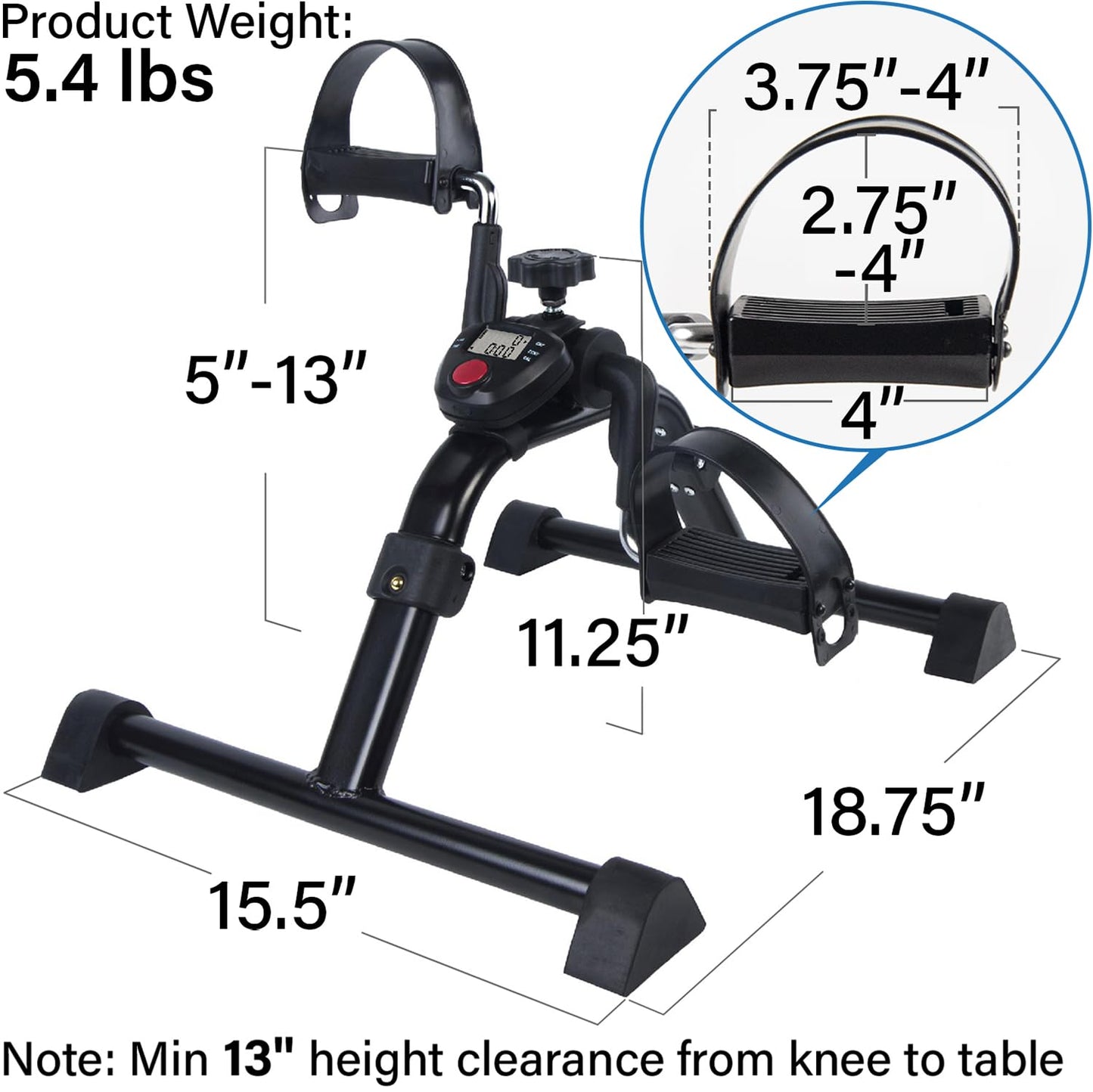 Vaunn Under Desk Bike Pedal Exerciser Ergometer with LCD Display – Mini Pedal Exerciser for Arm & Leg Workout, Folding Desk Cycle for Home Office, Physical Therapy & Low Impact Cardio