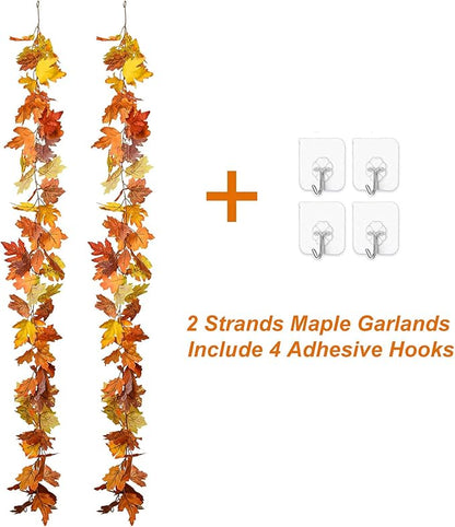 Lvydec 2 Pack Maple Leaves Fall Garland Clearance - 5.9ft/Strand Artificial Fall Foliage Garland Colorful Autumn Leaves Decoration for Home Wedding Party Halloween Thanksgiving