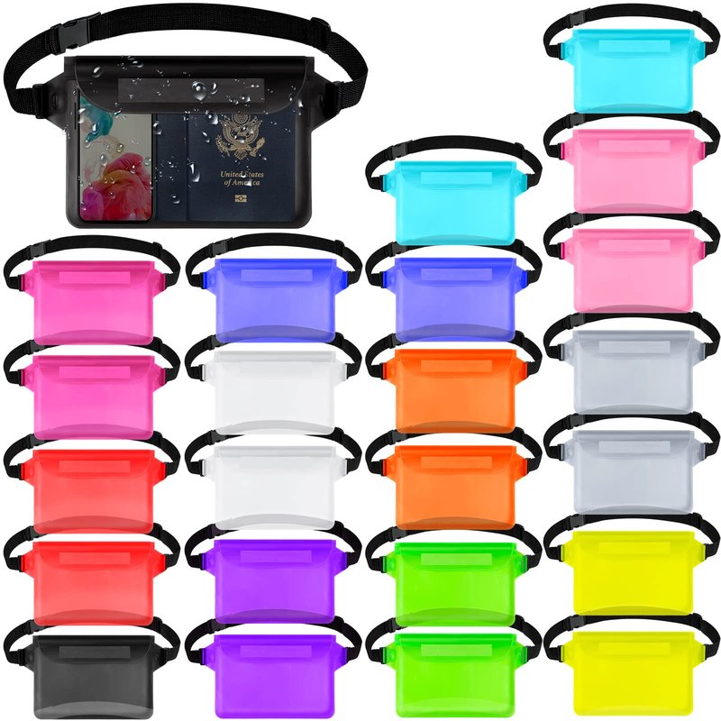 24 Pcs Phone Waterproof Pouch Bag with Waist Strap Waterproof Fanny Pack Keep Your Phone and Valuables Safe and Dry for Beach Accessories Kayaking Swimming Boating Snorkeling Pool Water Park, 12 Color
