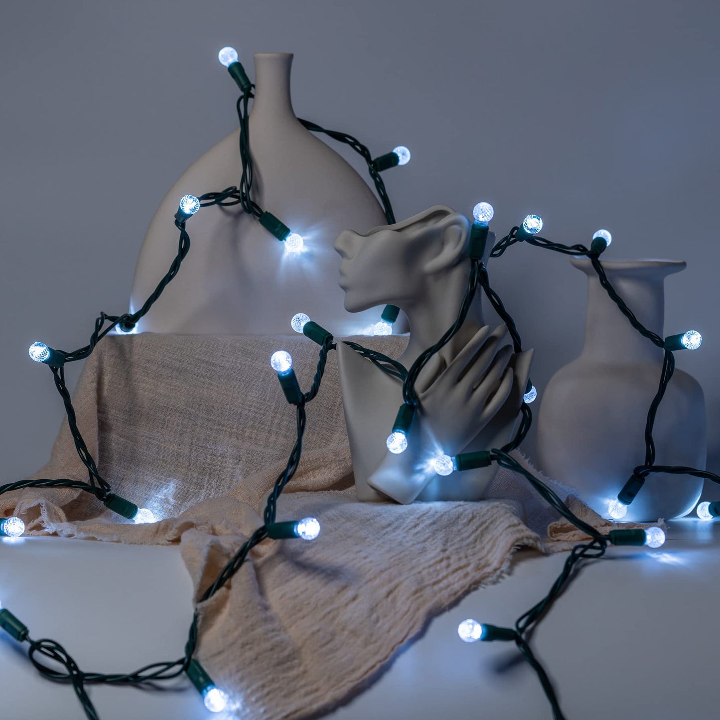 YULETIME Cool White One-Piece G12 Raspberry Christmas Lights 140 Count 48 Feet, 2 Sets 70 LED 24 ft High Waterproof UL Certified String Light (Cool White)