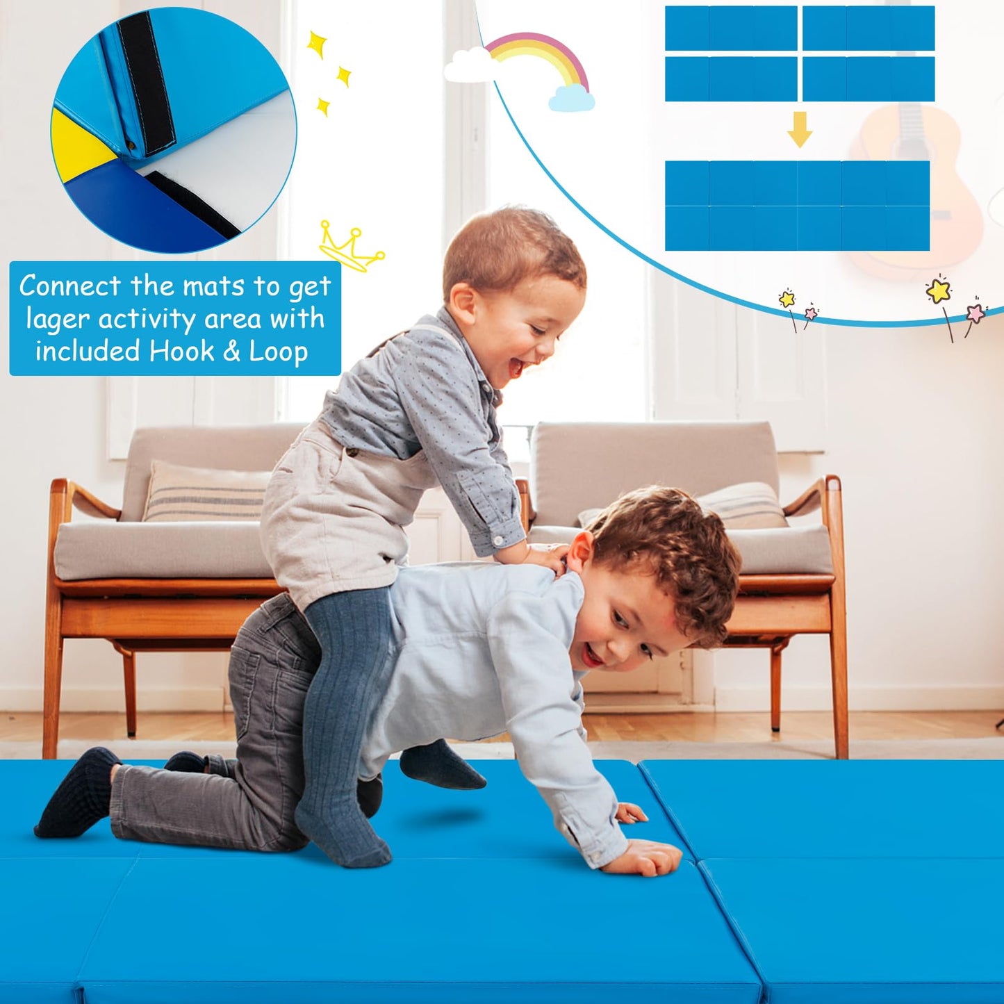 Giantex 6'x2' Tri-Fold Gymnastics Mat with Carry Handles Tumbling Exercise Gym Mat for Aerobics, Yoga, Stretching, MMA (Blue)