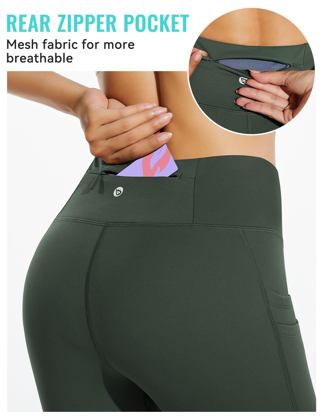 baleaf Thermal Leggings for Women Fleece Lined Waterproof Winter Hiking Pants Warm Tights Cold Weather Running Gear Army Green XL