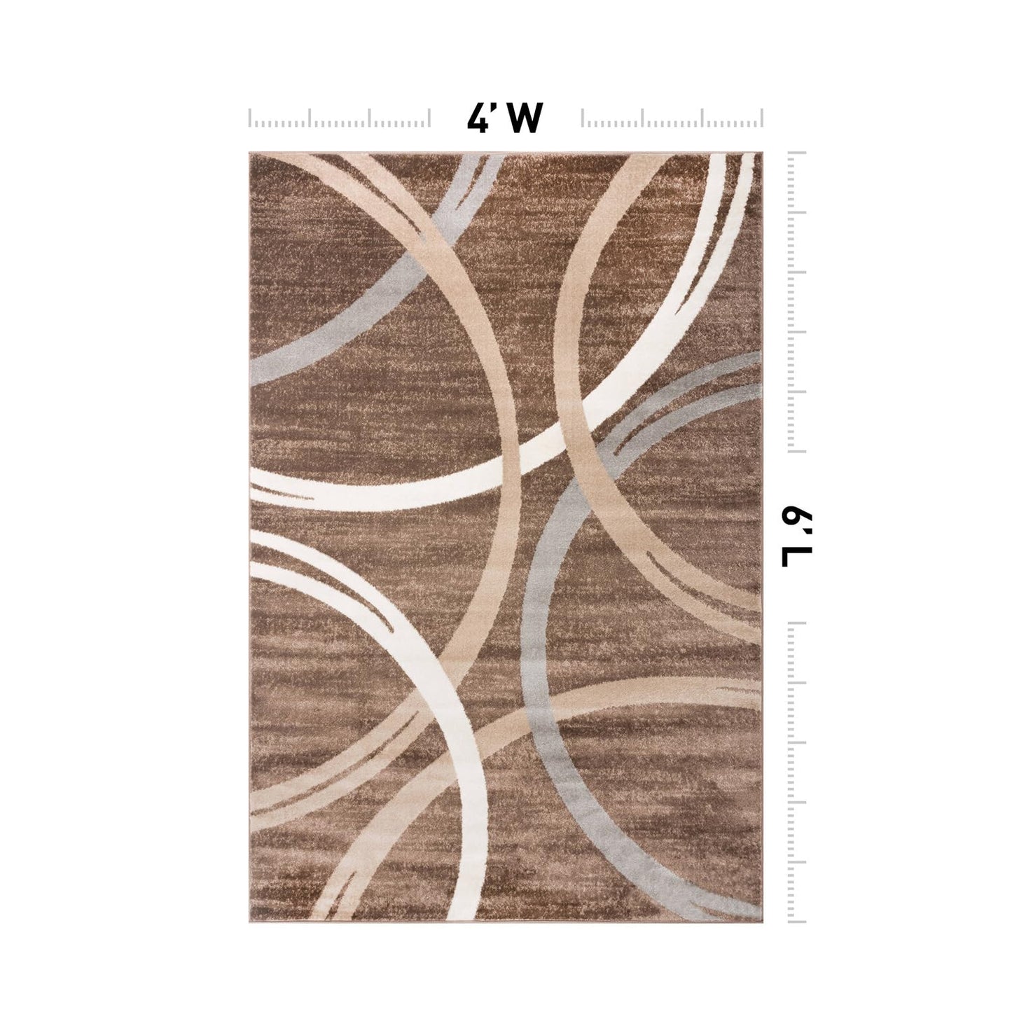 Rugshop Modern Wavy Circles Design Area Rug, Carpet with Jute Backing for Bedroom, Office, or Entryway, Brown, 4' x 6'