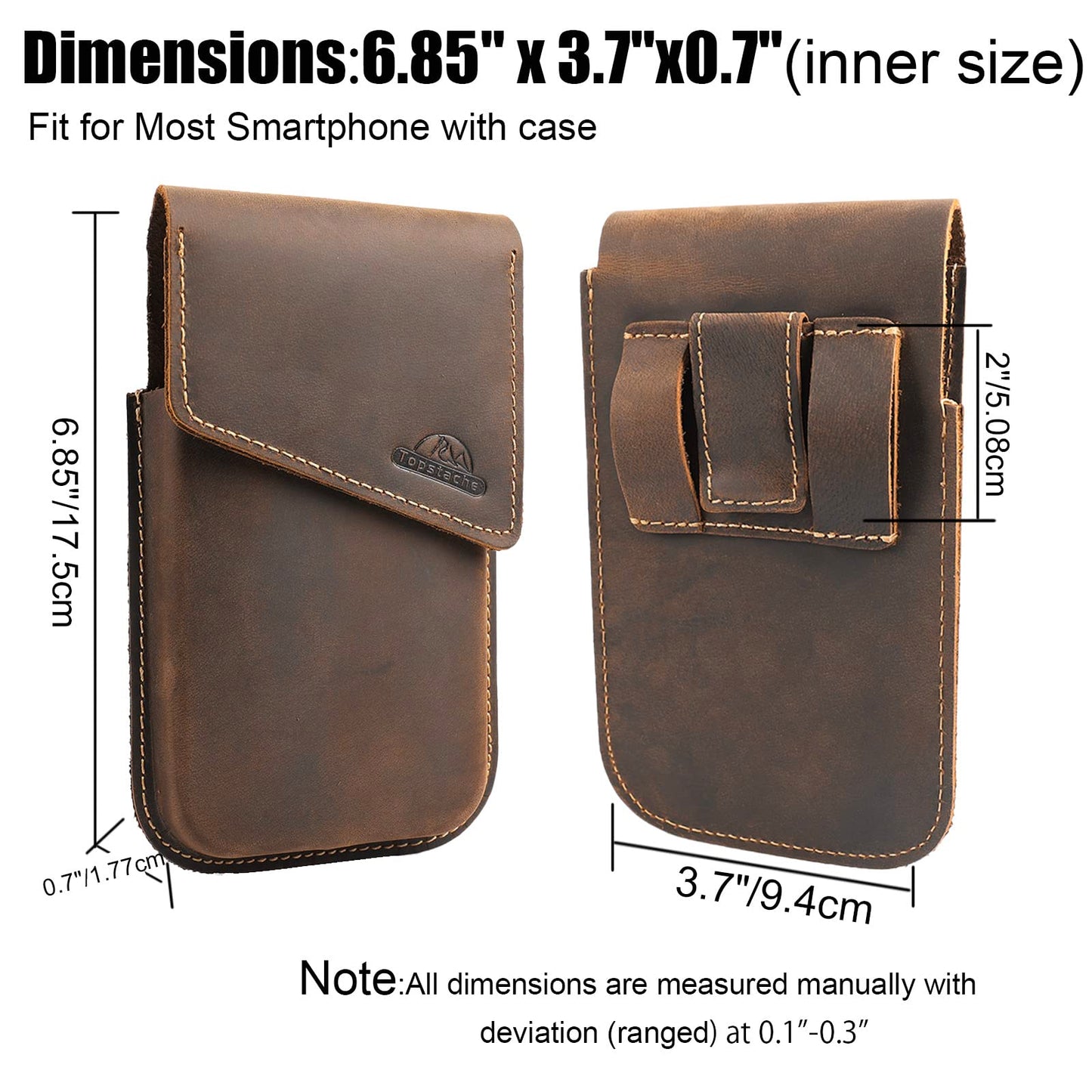 Topstache Leather Phone Holster for Galaxy S25 Plus, S24 Plus - Leather Phone Pouch with Belt Clip for iPhone 17 Pro Max, 17 Air, 16 Pro Max, 16 Plus - Belt Pouch Holder, XL,Darkbrown