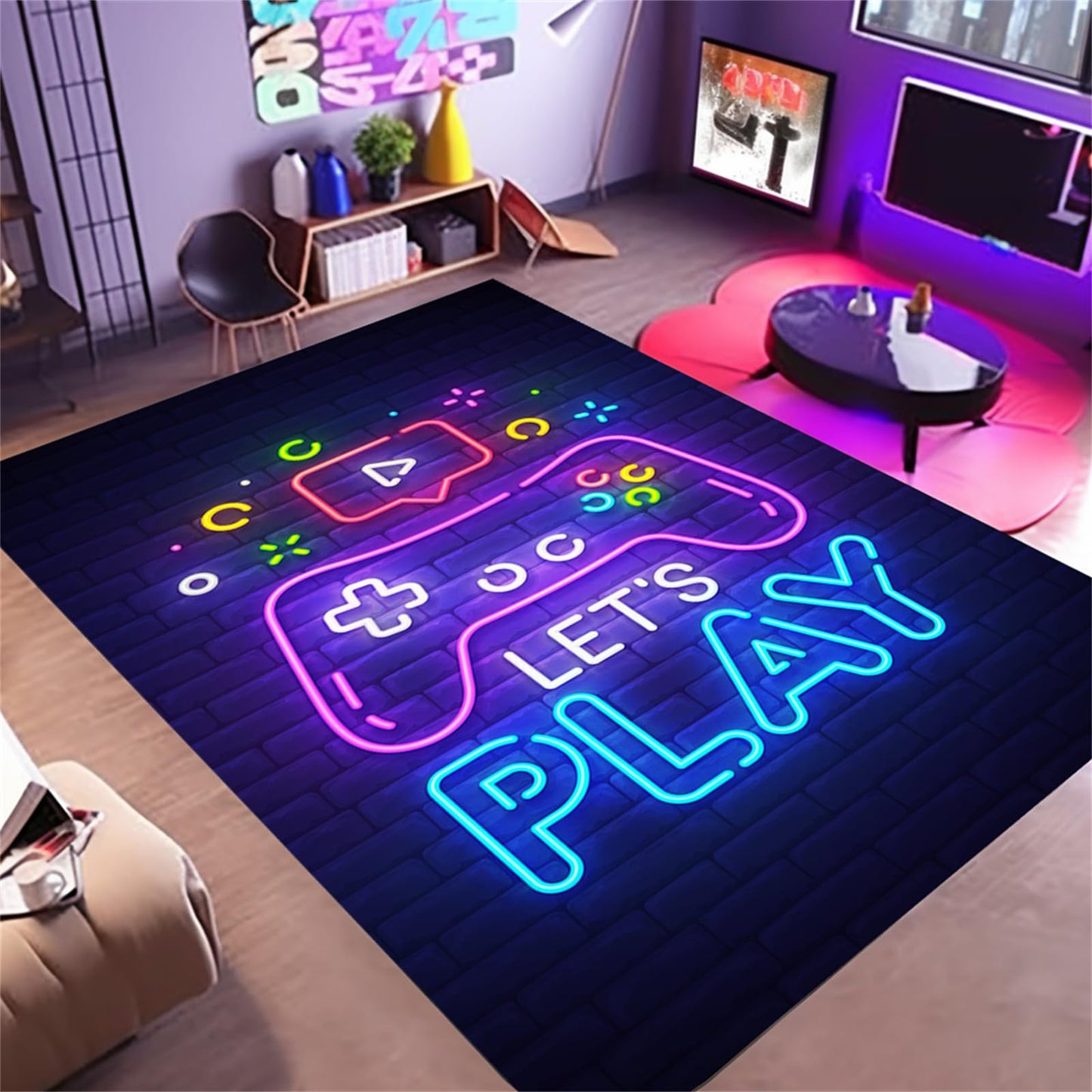 Osimiccp Gamer Rug for Game Room 3'x5' Non-Slip 3D Cool Printed Gaming Rugs for Bedroom and Living Room Decor