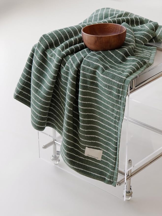 WENSHUO Frosted Pines-Striped Pure Cotton Bath Towel, 100% Combed Cotton