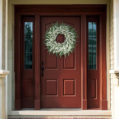 26'' Lavender and Boston Ferns Wreath for Front Door - Large Artificial Greenery Outdoor Wreath for Porch,Window,Farmhouse,Home,Hanging Decor- Spring, Summer, All Seasons (White-Green)
