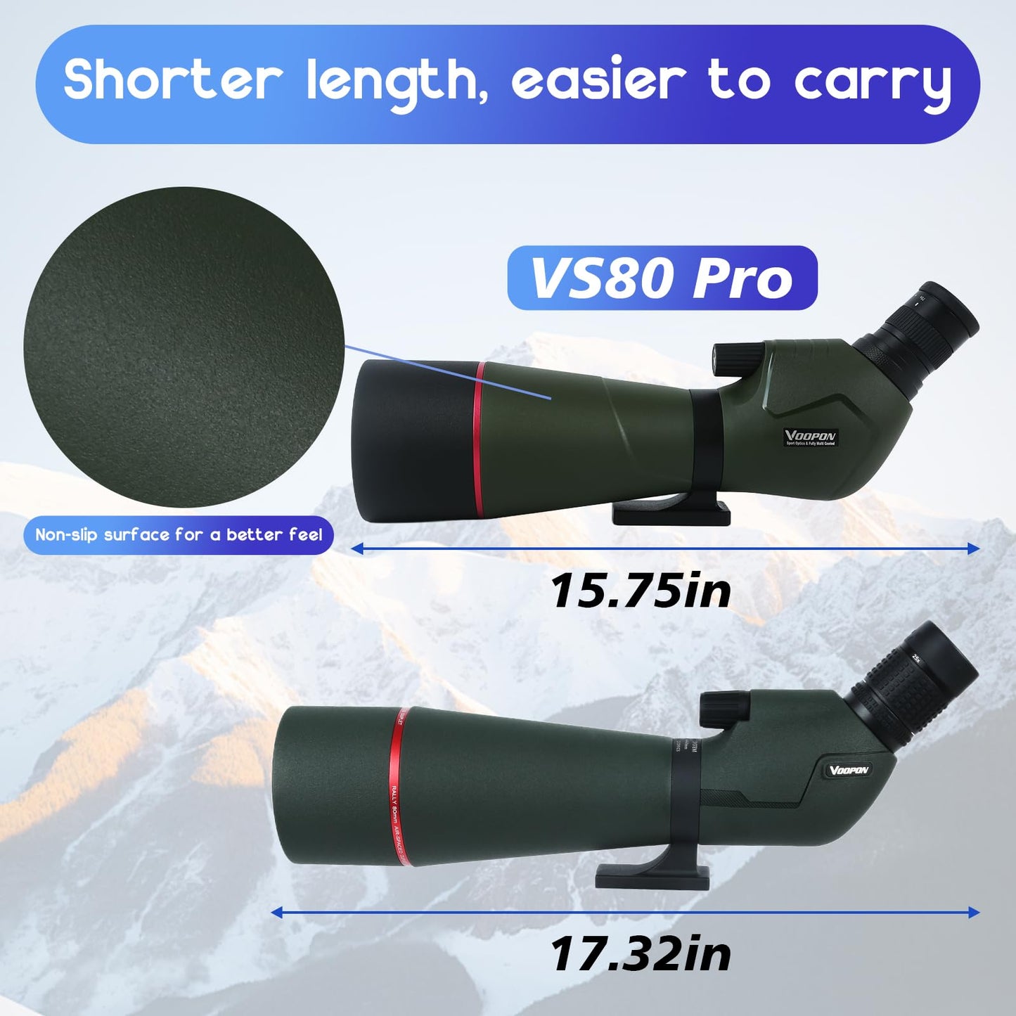 Voopon 25-75x80 Compact Spotting Scope Ultra Bright HD Lens Waterproof Frogproof Nitrogen Filled with Phone Adapter Tripod for Target Shooting, Hunting, Bird Watching, Wildlife Viewing