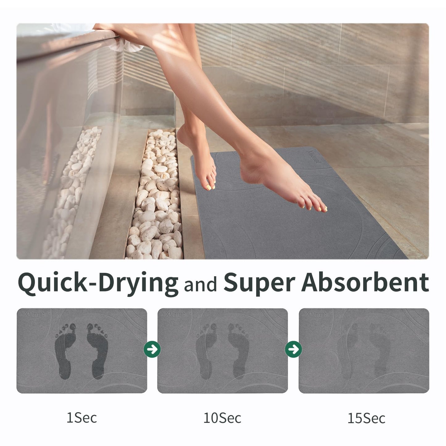 XMarrat Large Stone Bath Mat, Super Absorbent Diatomaceous Earth Bath Mat Large, Quick Drying Non-Slip Diatomite Stone Bath Mats for Bathroom, Easy to Clean (Dark Grey, Extra Large 31.5" x 19.7")