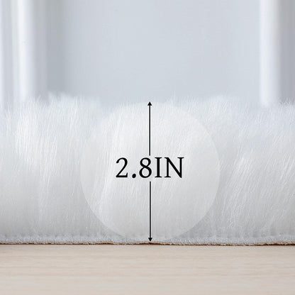 linmopm Faux Fur Rug Sheepskin Shag Fluffy Fuzzy White 2x6 ft Runner Rugs for Bedroom Bedside Bed Floor Living Room Plush High-Density Cushion Carpet Super Sofa Cover