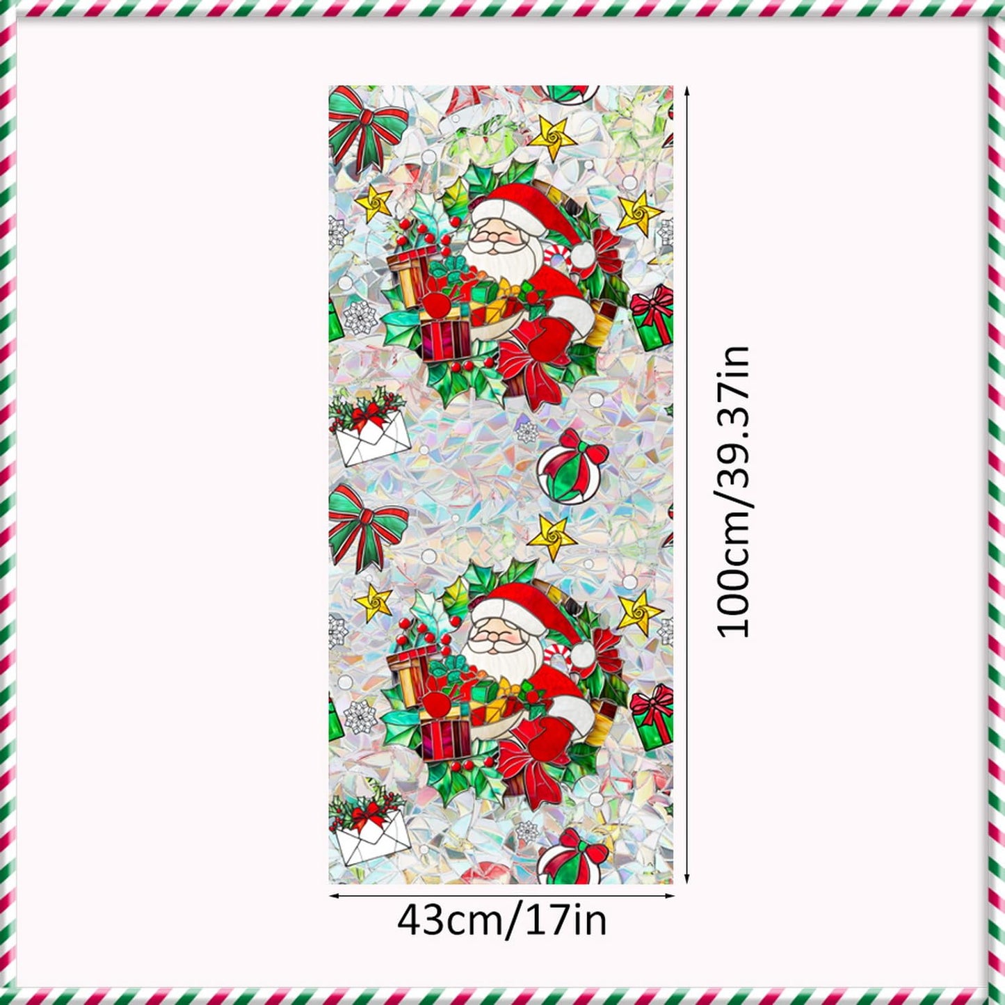 Christmas Window Stickers for Glass Rainbow Privacy Film Stained Stickers Santa Claus Window Film Christmas Balls Design Windows Decals for Home Party Supplies Glass Display Decor 17x 39.3 Inch