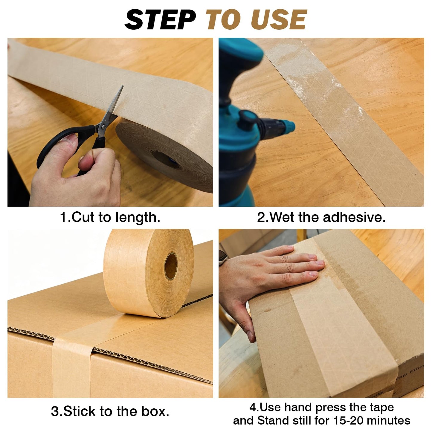 CHUANGWAY Water-Activated Kraft Paper Reinforced Tape, 1-Pack, 2.75 inches x 380 feet, for Heavy-Duty Secure Packaging and Shipping, Environmentally Friendly and Biodegradable