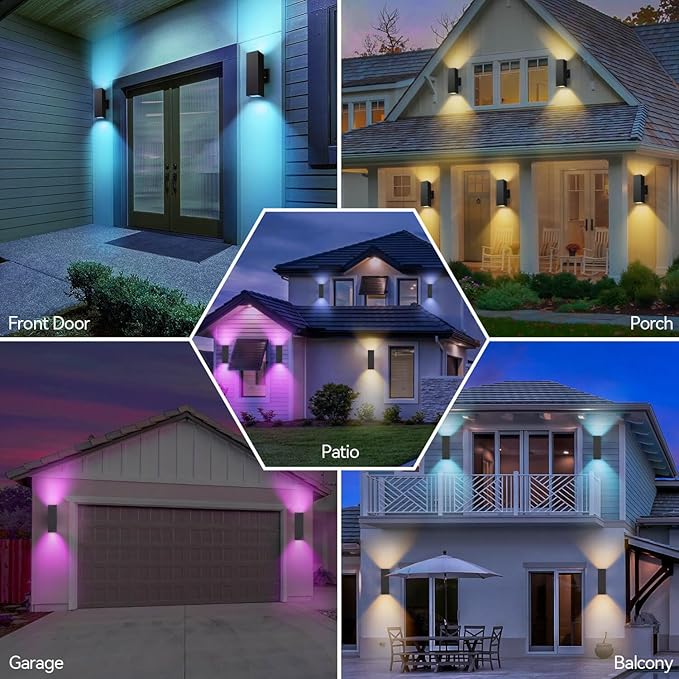 Outdoor Wall Lights, RGBCW Smart Porch Lights Modern Dusk to Dawn Outdoor Light Fixture Color Changing Light with Remote Control, Waterproof Sconce Compatible with Alexa Google Assistant