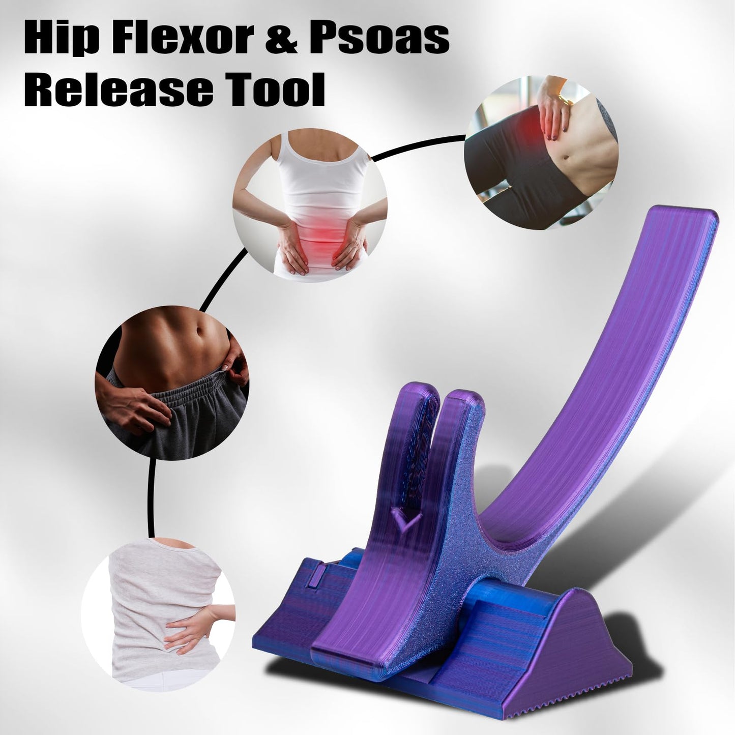 Hip Hook Psoas Release Tool – Deep Tissue Hip Flexor & Iliacus Massager for Sciatica, Back & Waist Pain Relief, Adjustable Trigger Point Self-Care Tool (Purple)