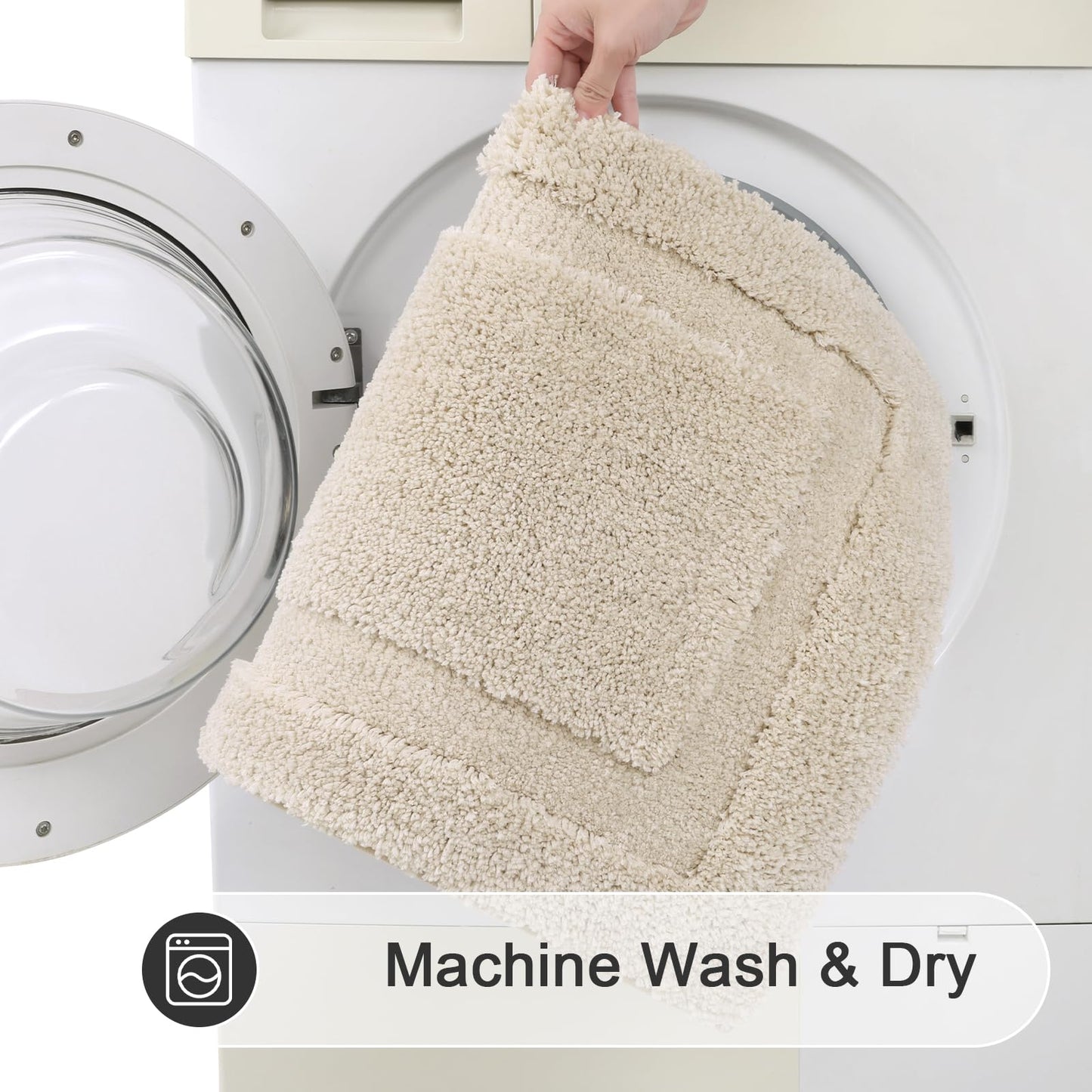 SHACOS Soft Absorbent Bathroom Rugs Set of 2 Pieces with U Shaped Toilet Rug Contour Bath Mats Bath Rugs 20"x24"+20"x32" Non Slip Washable, Light Beige