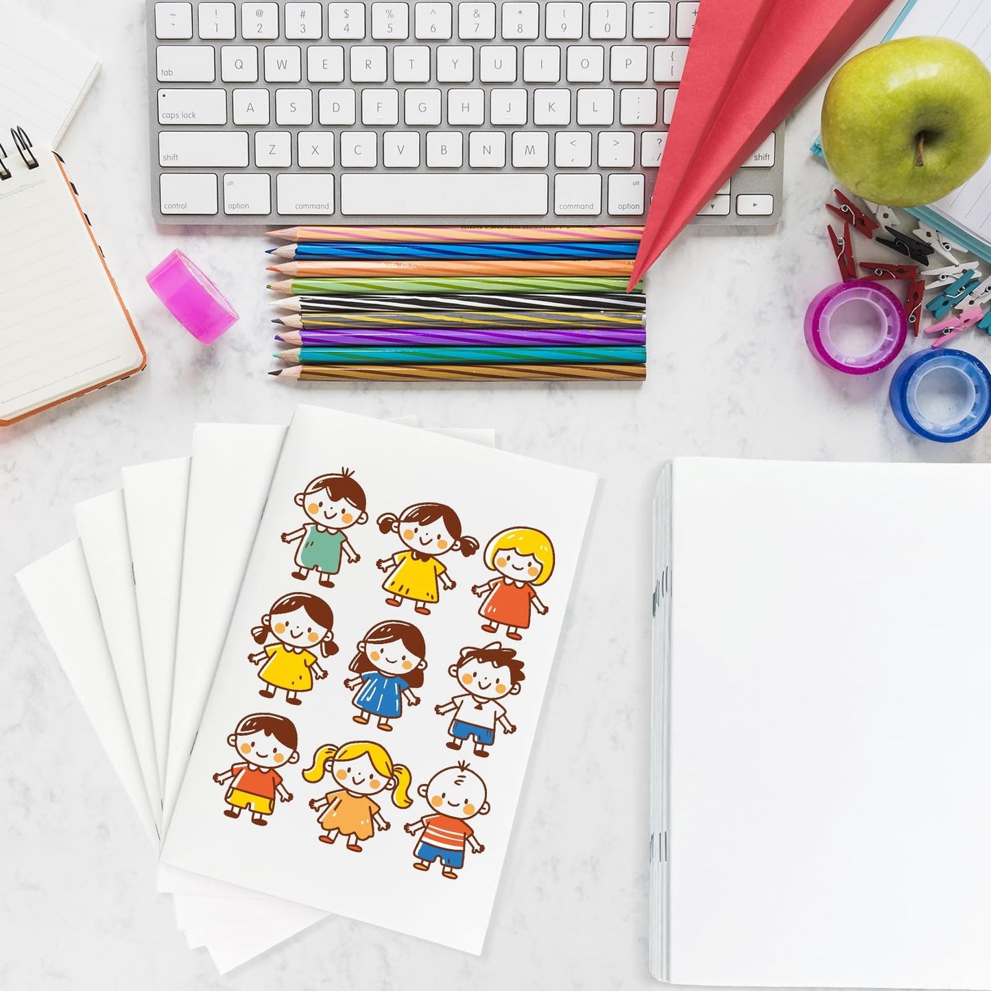 Mevlshcey 10 Pcs White Blank Notebook for Kids - 5.5 x 8.5 Inches - Unlined Journal & Sketchbook for Writing, Drawing, Storytelling, 24 Pages, Perfect for School, Home, Art Projects, and Gifts
