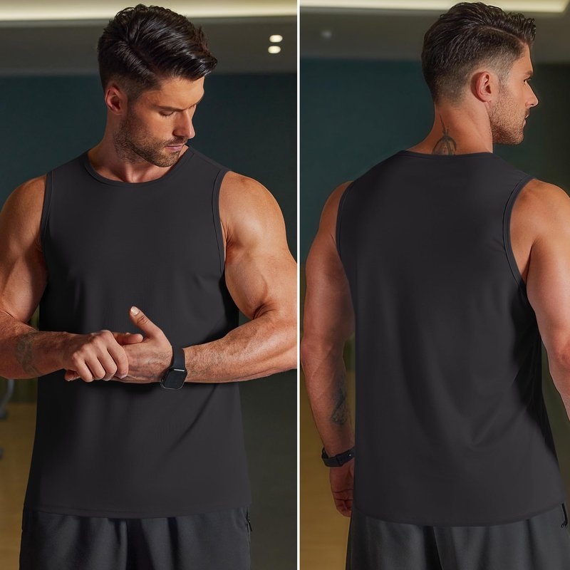 COOFANDY Men's Muscle Tank Tops Workout Gym Sleeveless Shirts for Men Quick Dry UPF 50+ Running Athletic Beach Swim T Shirt Black
