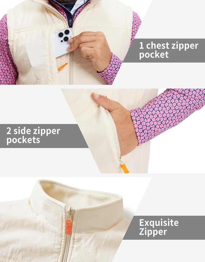 Men's Golf Vest - Reversible Windproof Fleece Jacket | Lightweight & Warm Sleeveless Outerwear