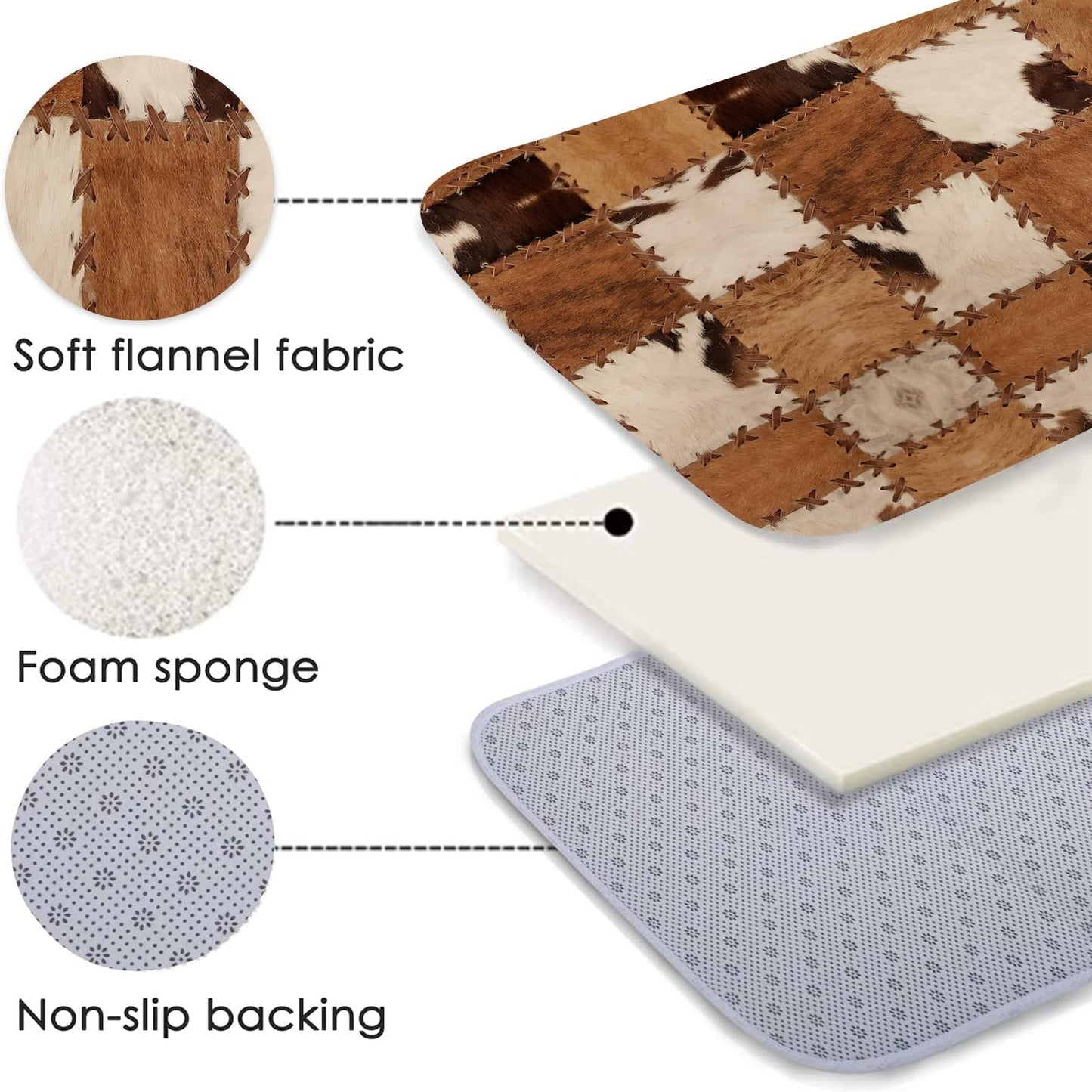 Cowhide Runner for Living Room and Hallway - Brown 2x6 Farmhouse Western Throw, Patchwork Cow Fur Print Area Non-Slip Floor Carpet for Bedroom, Entrance Door Mat - Washable