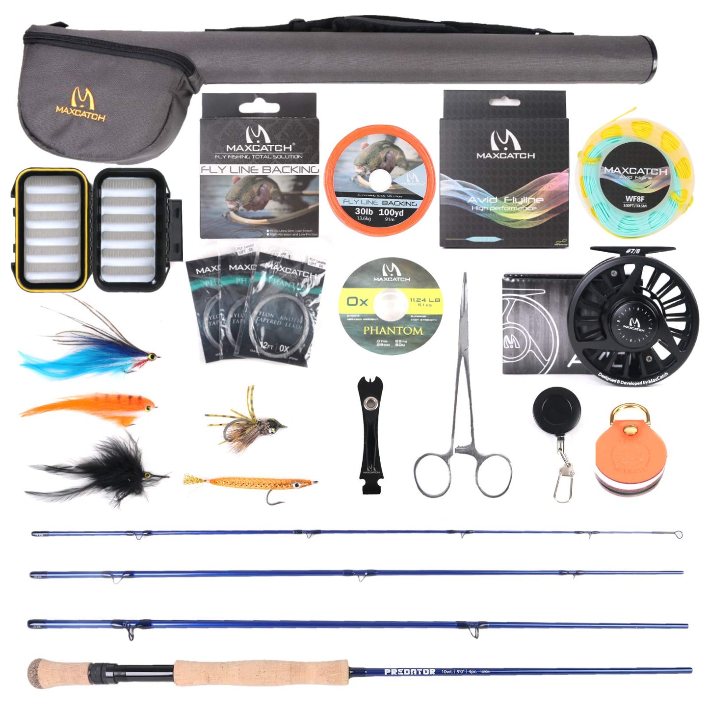 M MAXIMUMCATCH Maxcatch Predator Saltwater Fishing Rod: 9ft, 4-Piece, 8/9/10/12 Weight (Saltwater Predator Fishing Combo, 9' 10wt 4 Pieces)