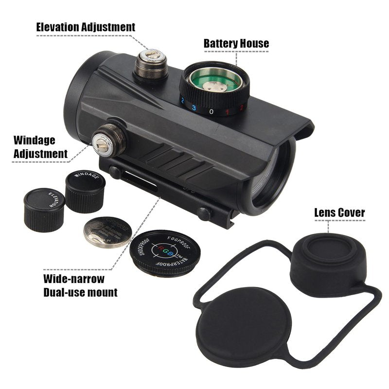 KASENTE Tactical 1x30mm Reflex Sight - Green & Red & Blue Dot, Airsoft Gun Optic, Rifle Scope, with 11mm/21mm Rail Mount