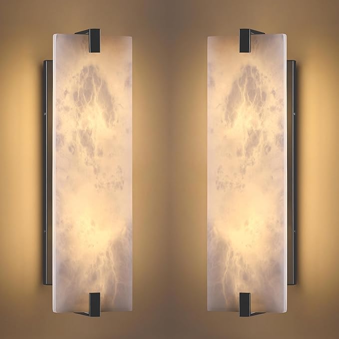 2 Pack 2 Light Square 18.86" Alabaster Marble Bathroom Wall Sconce Modern Concise Style Wall Light Fixture,Dark Gray Finish for Bedroom Hallway Bedside