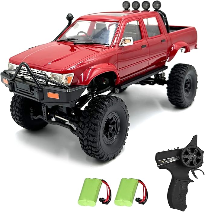RC Rock Crawler WPL C64-1 RC Truck 1:16 Scale 2.4GHz Remote Control Truck 4WD All Terrain Off-Road RC Crawler with LED Lights and 2 Rechargeble Batteries for Adults (Red)