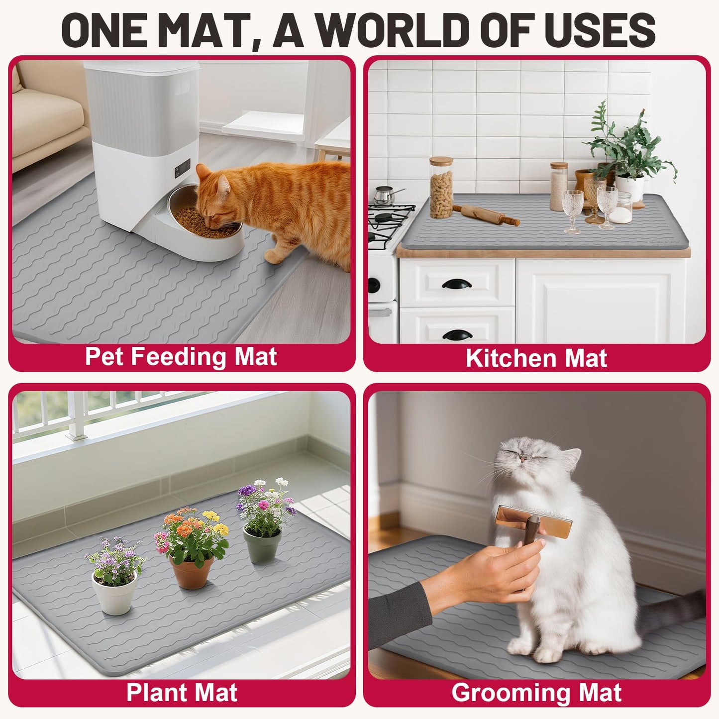 CappyBliss Large Silicone Cat Mat for Litter Box, 34"x22" Waterproof & Urine-Proof Pad with Litter-Trapping Waves, Non-Slip, Easy Clean & Paw-Safe (Gray)