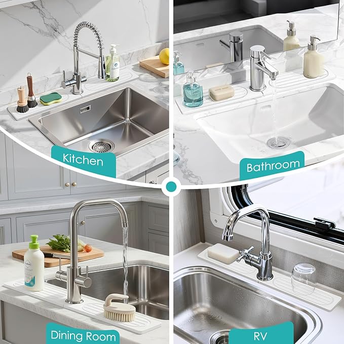 4Pcs Stone Faucet Mat for Kitchen Sink, Diatomite Quick Dry Water Absorbing
