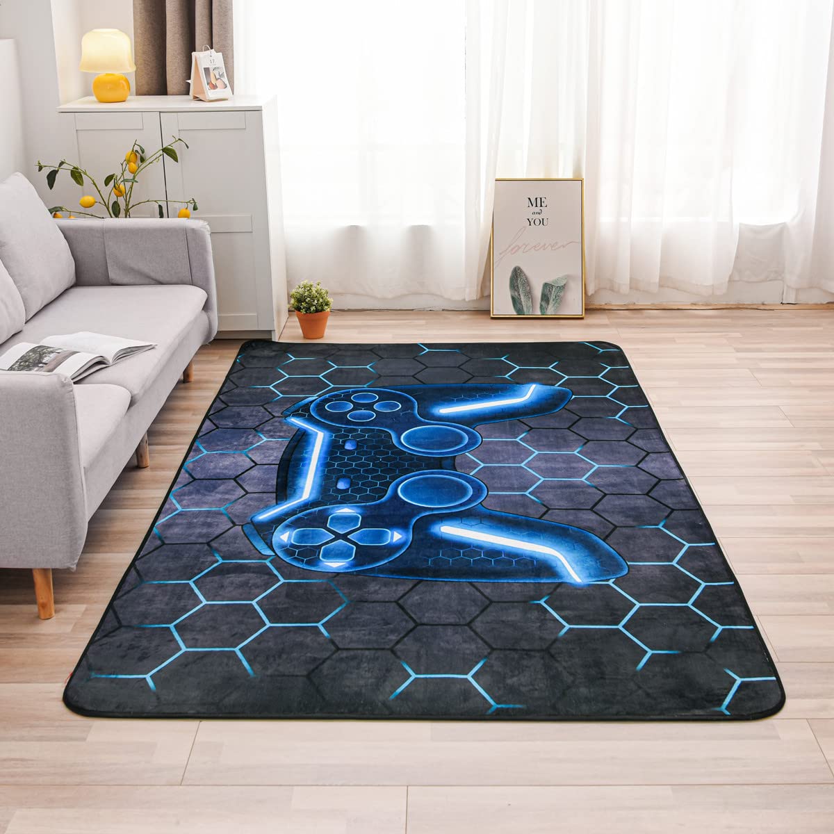 NTBED Game Console Area Rug for Bedroom Sofa Playroom Gaming Geometric Bedside Rugs Gamer Decorative Floor Mat Carpet (4x6 Feet, Blue)